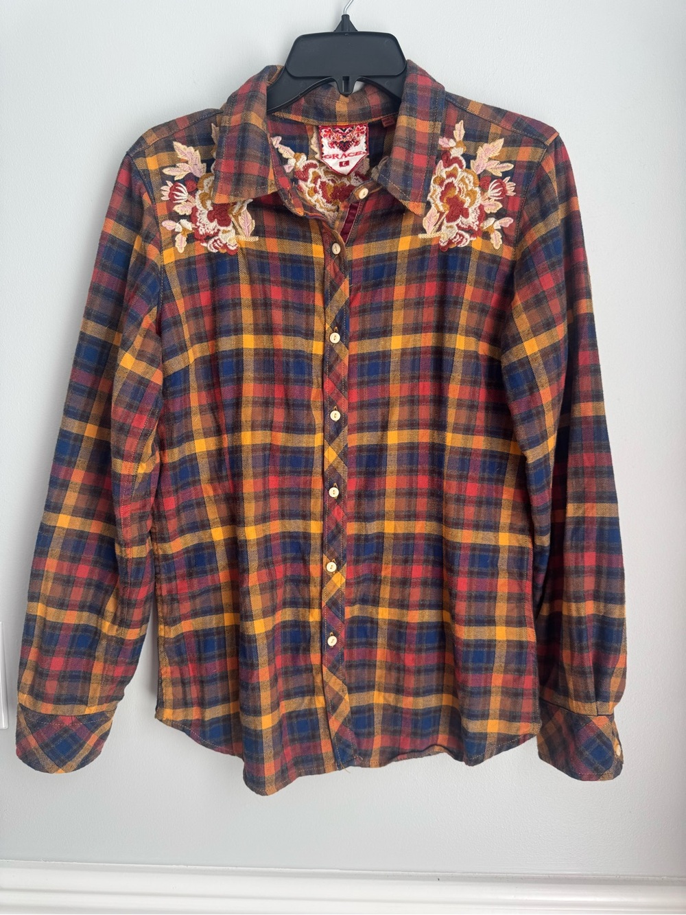 Womens Grace Embroidered Plaid Western Shirt